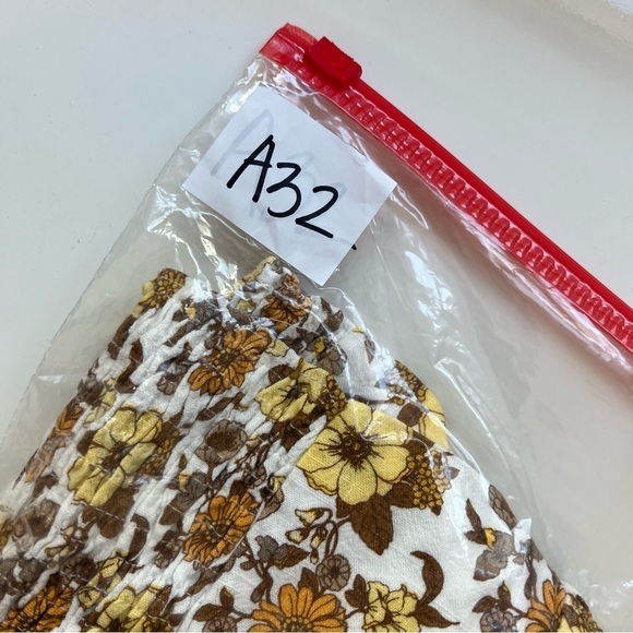 Forever 21 Yellow White Retro Floral Linen Blend Zip Crop Top- Size Large - Picture 16 of 16